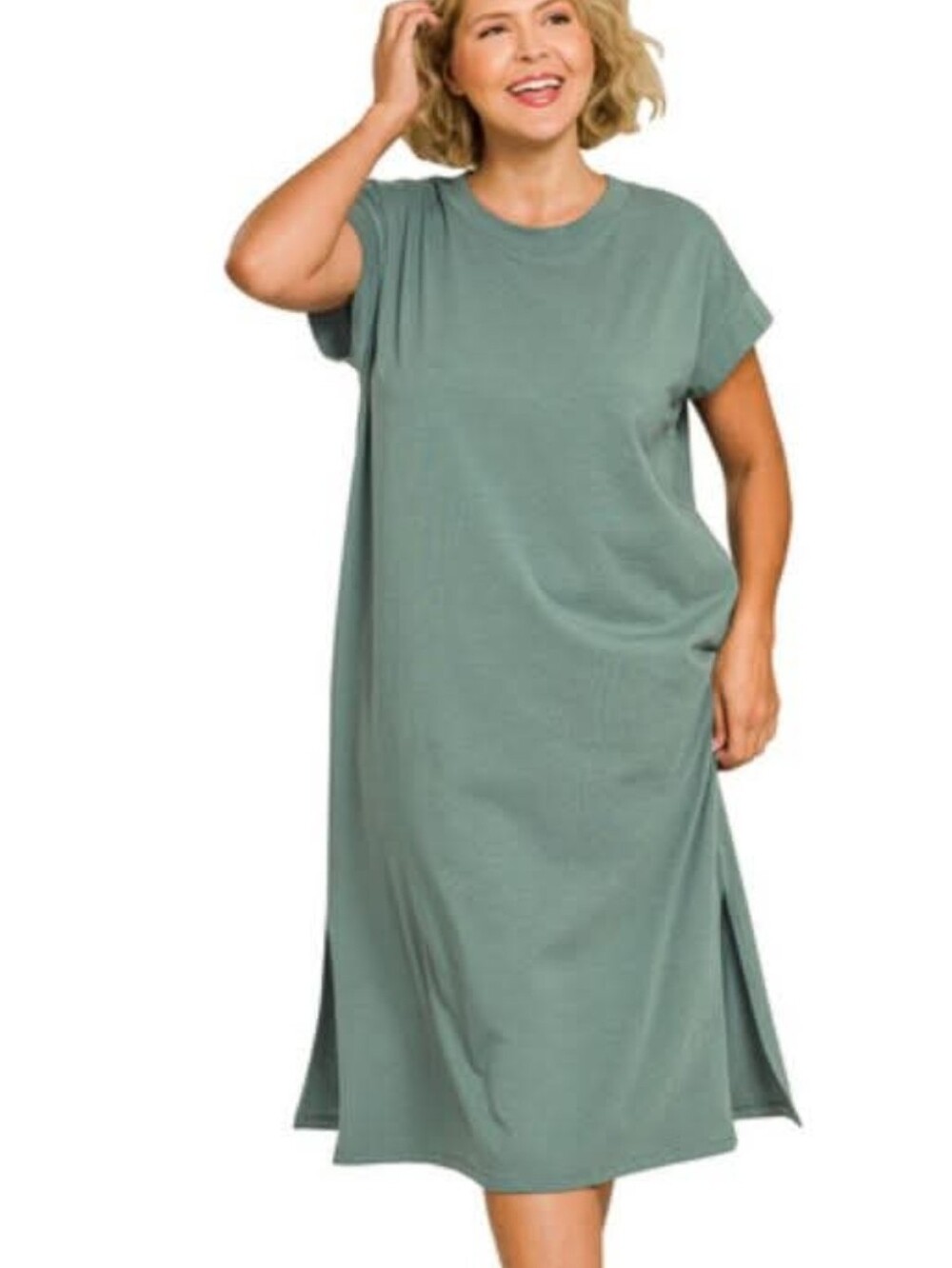 Zenana Outfitters Sage Green Midi T-Shirt Dress